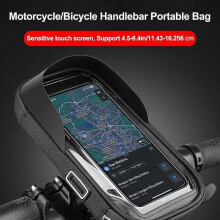 Handlebar Phone Bag Waterproof with 360 Rotatable Mount, Clear Touchscreen Window, Front Frame Pouch for Motorcycle Bicycle E-Bike