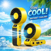 (Black) Portable Handheld Fan, USB-C Rechargeable Turbo Fan with 150-Speed Stepless Adjustment, LED Display, Foldable Design for Outdoor Travel Desk