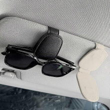 (Litchi pattern-beige) Car Sun Visor Glasses Clip, Faux Leather Universal Sunglasses Holder for Auto Interior Eyeglass Storage Bracket