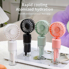 (Green) Portable Neck Fan with Spray Function, USB Rechargeable Foldable Design, Handheld and Desktop Fan