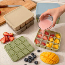 (Green) Silicone Ice Tray with Lid, 12-Cube Flexible Mold, Easy Release for Clear Whiskey Broth Meal Prep, Dishwasher Oven Safe Reusable