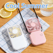 (BlueandLight White) Portable Mini USB Fans 2 Pack, Personal Desk Fan with Hanging Strap and Stand, for Outdoor Summer Picnic Travel