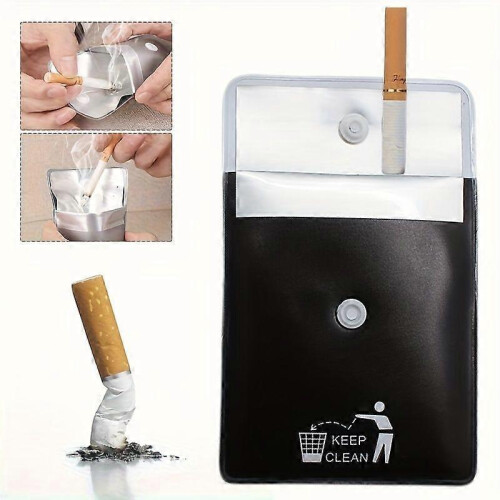 (1pc-white) Compact Fireproof Ashtray Pouch, Square Plastic Odorless Ash Container with Secure Snap Lid, for Travel Camping Outdoor Use