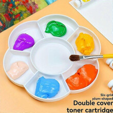 Plum Blossom-Shaped Paint Palette Set of 2, 7-Compartment Sealed Lid Watercolor Gouache Mixing Tray for Artists