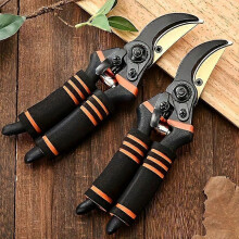 Bypass Pruning Shears 8.5 Inch, Professional Gardening Scissors with Orange Rubber Grip, Heavy Duty for Shrubs and Stems