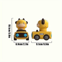 (Yellow) Animal Car-Shaped Push Toy with Oversized Figure, 360 Rotation, No Batteries Needed, Party Favor Egg Filler for Kids