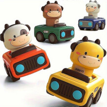(Purple) Animal Car-Shaped Push Toy with Oversized Figure, 360 Rotation, No Batteries Needed, Party Favor Egg Filler for Kids