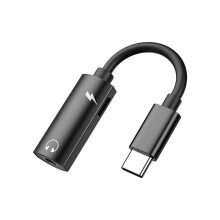 2-In-1 USB-C to 3.5mm Audio Adapter & Charger for Mobile Phone Adapter Black