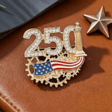 American Flag Brooch with '250' Numerals, Gold-Tone Rhinestone Enamel, Patriotic Independence Day Jewelry for Women Men, 250th Anniversary Gift