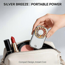 (Electroplated Silver) Mini Handheld Fan with Mirrored Metal Finish, Card-Sized Pocket Fan, Strong Airflow for Travel and Makeup