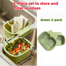 2 Pack Kitchen Sink Strainer, Self-Cleaning Push-Type Drain Basket with Mesh Filter, Green Plastic for Kitchen and Bathroom Sinks, Anti-Clog Removable