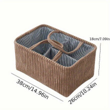 (White) Corduroy Storage Basket with Compartments, Large Capacity Rectangular Organizer with Handles for Clothes, Toys and Home