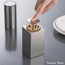 Stainless Steel Toothpick Holder, Automatic Pop-Up Press-to-Open Dispenser for Kitchen Dining Room, 1 Piece