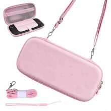 Pink Hard Case with Sakura Cherry Blossom Embossed Design for Console and Accessories, Protective Zipper Storage Travel Case