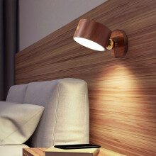 (Sapele Wood) Wooden Wall Light 1pc, LED Dimmable Reading Lamp with Touch Control, 360 Rotation Bedside Wall Sconce for Bedroom Living Room