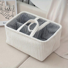 (Dark Coffee) Corduroy Storage Basket with Compartments, Large Capacity Rectangular Organizer with Handles for Clothes, Toys and Home