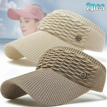 (Beige ColorandKhaki) 2-Pack Women's Breathable Sports Caps, Knit with Embroidered Design, for Outdoor Running Hiking Travel Spring Summer