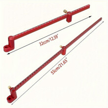 (550mm) Red Aluminum Woodworking Scribing Gauge, 1 Piece Center Finder Ruler with White Scale and Gold Adjustment Knob for Woodturners Lathe Work