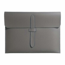 (Grey) PU File Bag with Lychee Pattern, A4 Size Thickened Large-Capacity Office Storage Bag, Flap Closure for Preventing Falling