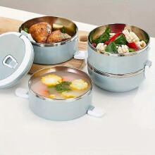 (3 Layer) Round Stainless Steel Insulated Bento Box, Lunch Container with Lid for Office, School, Camping & Picnics