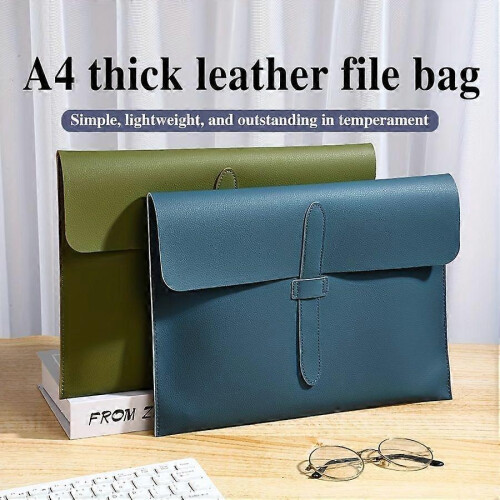 (Grey) PU File Bag with Lychee Pattern, A4 Size Thickened Large-Capacity Office Storage Bag, Flap Closure for Preventing Falling 1
