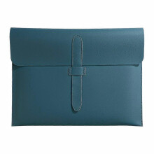 (Haze Blue) PU File Bag with Lychee Pattern, A4 Size Thickened Large-Capacity Office Storage Bag, Flap Closure for Preventing Falling