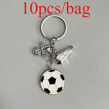 (10pcs, Silvery i love football) Soccer Keychains Set 10pcs, Sporty Alloy Key Rings with Shoe, Jersey, Ball Charms, Gift for Athletes Fans