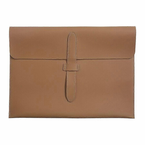 (Khaki) PU File Bag with Lychee Pattern, A4 Size Thickened Large-Capacity Office Storage Bag, Flap Closure for Preventing Falling