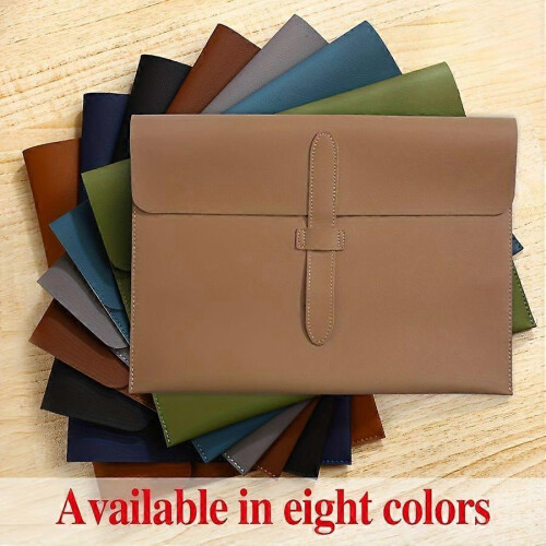 (Black) PU File Bag with Lychee Pattern, A4 Size Thickened Large-Capacity Office Storage Bag, Flap Closure for Preventing Falling