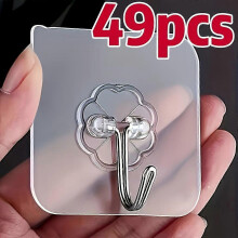 Plastic Flower Shaped Self-Adhesive Wall Hooks, 49 Pcs Non Marking No Drill Hooks for Keys Towels Hats, Multi-Purpose Organizer for Bathroom Bedroom O