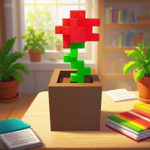 3D Printed Pixel Rose Decoration, Red Plastic Flower Ornament, No Power Supply, for Bedside Table Desk Shelf Home Decor, Valentine's Day Christmas Bir