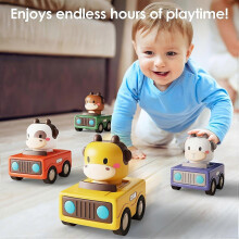 (Orange) Animal Car-Shaped Push Toy with Oversized Figure, 360 Rotation, No Batteries Needed, Party Favor Egg Filler for Kids
