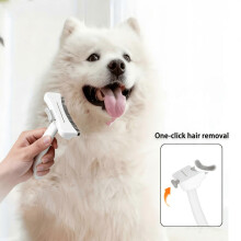 Self-Cleaning 3-in-1 Pet Grooming Kit, One-Button Release Hair Removal & Smoothing & Shaving Comb for Dogs and Cats, Arc Teeth Design, Removes Loose U