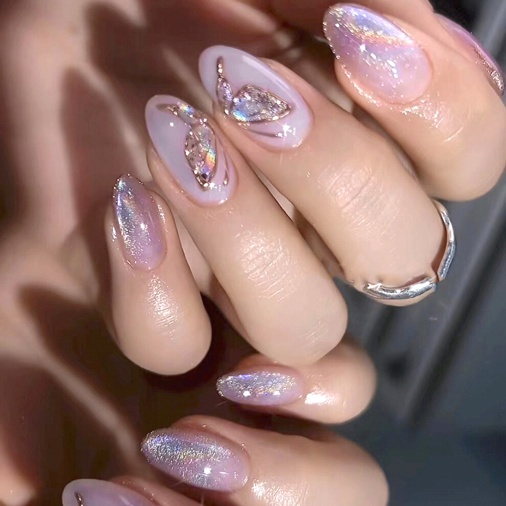 Hue-Grain Glitter Purple Fake Nails - Durable & Stylish (50 Chars)