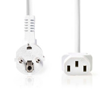 Câble d'alimentation | Connecteur d'alimentation mâle | IEC-320-C13 | coudé | droit | nickelé | 2.00 m | rond | PVC | blanc | étiquette