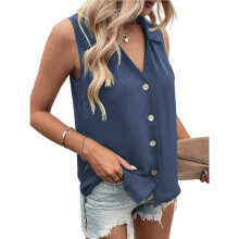 Women'S Cotton Sleeveless Button-Down Shirt for Work, Leisure, and Travel Deep XL