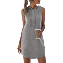 Womens Summer Dresses Casual Sleeveless Sweatshirt Dress Drawstring Hoodie Dress Gray M