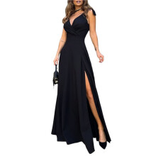 Women'S V Neck Sleeveless Split Formal Dress Cocktail Party Prom Long Dresses 109209 Black L