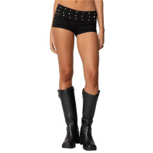 Omgeslagen Shorts voor Dames met Studs, Lage Taille, Lounge Slaap Micro-Shorts, Gebreide Omgeslagen Leggings Zwart L