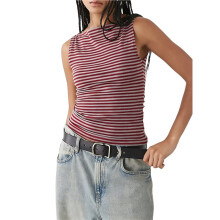 Gestreiftes Damen-Tanktop mit U-Boot-Ausschnitt, Ärmellos, Kurzes Schnitt, Figurbetont, Sommer Rot S
