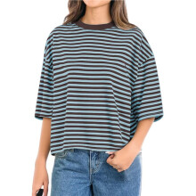 Womens Oversized Striped T Shirts Short Sleeve Casual Crewneck Summer Y2K Clothes Coffee L