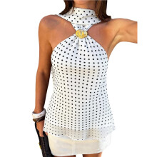 Dames Y2K Mode Strapless Tube Top met Stippenprint, Mouwloze Blouse voor een Avondje Uit Wit M