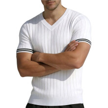 Men'S V Neck Knit Shirts Short Sleeve Sweater Shirt Casual Ribbed Pullover T Shirt White XXL
