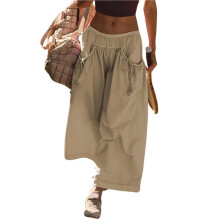 Dames Casual Modieuze Strandbroek, Streetstyle, Flared Broek met Wijde Pijpen, Zomerse Vakantiekleding Kameelkleur S