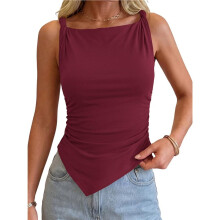 Asymmetrische Tops für Damen, Ärmellos, mit Gedrehten Trägern, Schmaler Passform, Y2K-Raffung, Tanktop, Ausgeh-Top Tiefrot M