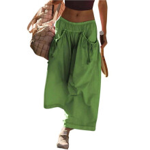 Dames Casual Modieuze Strandbroek, Streetstyle, Flared Broek met Wijde Pijpen, Zomerse Vakantiekleding Groen M