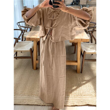 Women 2 Piece Skirt Sets Oversized Long Sleeve Top and Maxi Skirts Travel Vacation Set Khaki L