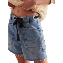 Dames Denim Shorts met Trekkoord en Hoge Taille, Zomerse Casual Knielange Broek met Zakken Diepblauw M