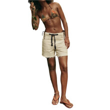 Dames Denim Shorts met Trekkoord en Hoge Taille, Zomerse Casual Knielange Broek met Zakken Wit S
