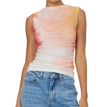 Women'S Floral Mesh Tank Top Y2k Ruched Going Out Tops Summer Beach Vacation Clothes Orange S